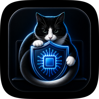 The CoreGuard app icon — a tuxedo cat holding a circuit-board shield, as it appears in your Dock.